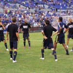 Chelsea players warm-up ahead of a pre-season match