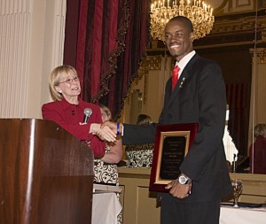 Susan Zacur (provost) presented Ibrahim Dabo with the President's Award for "Academic Excellence, Leadership, and Outstanding Contributions to Community Service and The University Of Baltimore." Photo Credit: David Hahn.