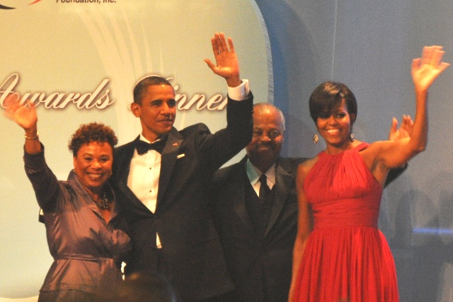 L-R: Congresswoman Barbara Lee, President Barack Obama, Congressman Donald Payne, and First Lady Michelle Obama. Photo Credit: Ibrahim Dabo.