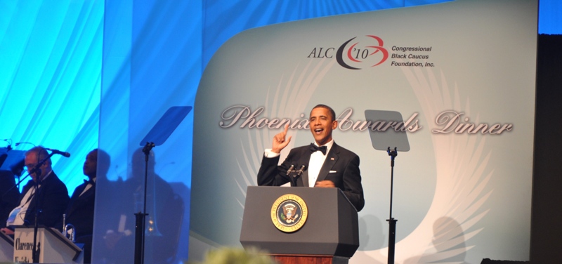 President Obama spoke at the Congressional Black Caucus Foundation (CBCF) Annual Phoenix Awards Dinner and commented on the progress and challenges his administration is facing. Report by Ibrahim Dabo. Photo Credit: Ibrahim Dabo.