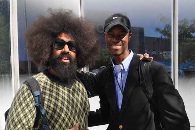 Dr. Reggie Watts (comedian and musician) and Ibrahim Dabo in Manhattan, New York City.